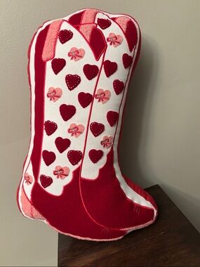 Cowgirl Pink Red Boots and Hearts 20x13 inch Pillow